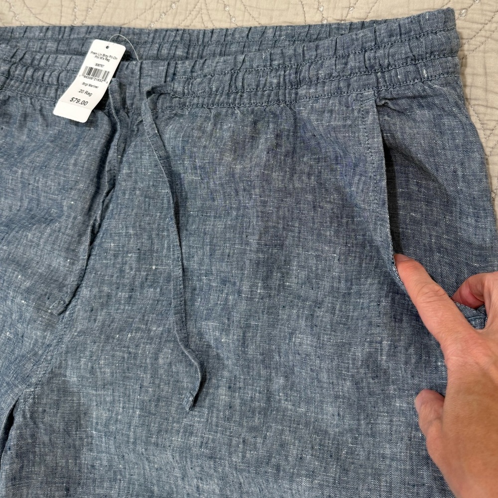 NWT L.L. Bean 100% Linen Pants Size 20 Blue Drawstring Elastic Waist Relaxed - Picture 3 of 10
